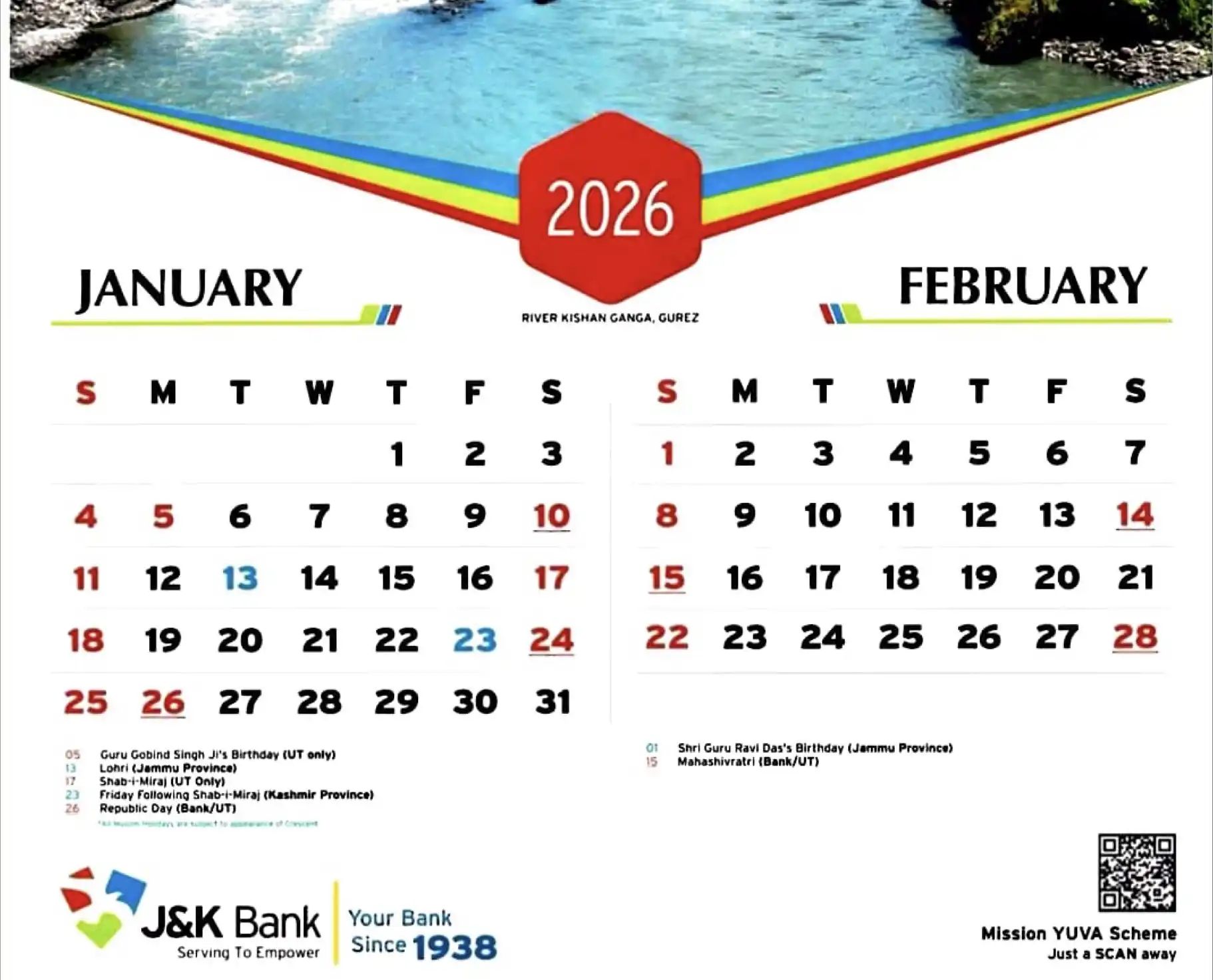 J&K Bank Calendar 2026 PDF