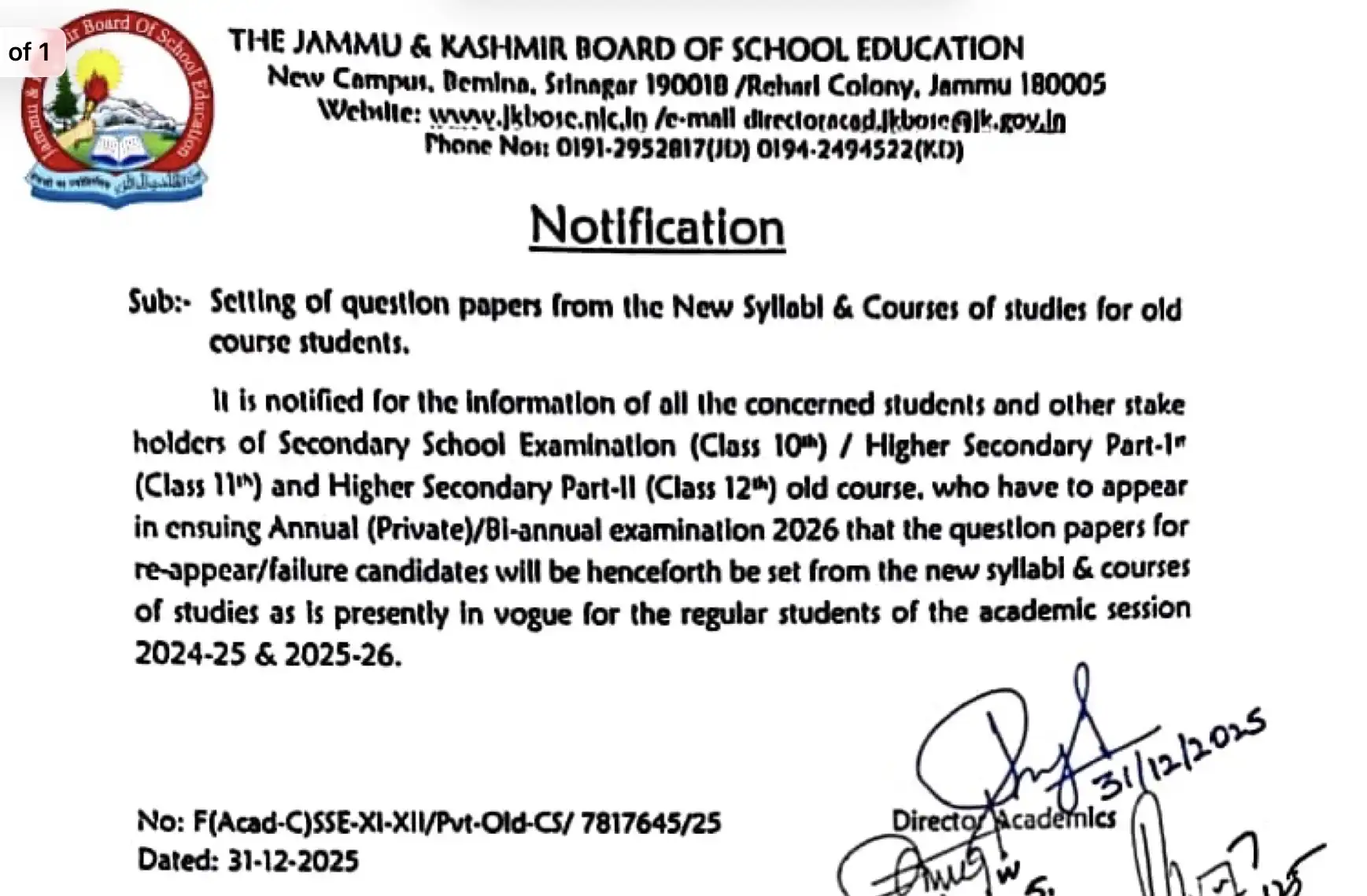 Old Course Students to Attempt Exams from New Syllabi