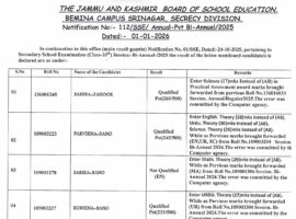 JKBOSE Revises Class 10 Bi-Annual 2025 Results