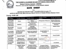 JKBOSE 11th Date Sheet 2026 Jammu Summer Zone, Check Complete Schedule
