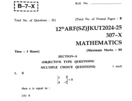 JKBOSE 12th Maths Question Paper 2025