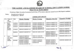 JKBOSE Class 12 Practical Datesheet 2026