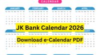 JK Bank Calendar 2026 PDF