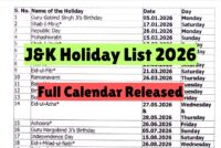 JK Holiday List 2026