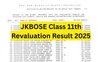 JKBOSE Class 11th Revaluation Result 2025