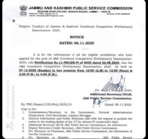 J&K Combined Competitive Preliminary Exam Date 2025
