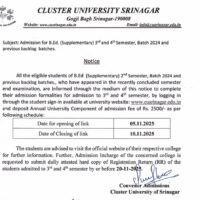 Cluster University Srinagar Announces Admission for B.Ed