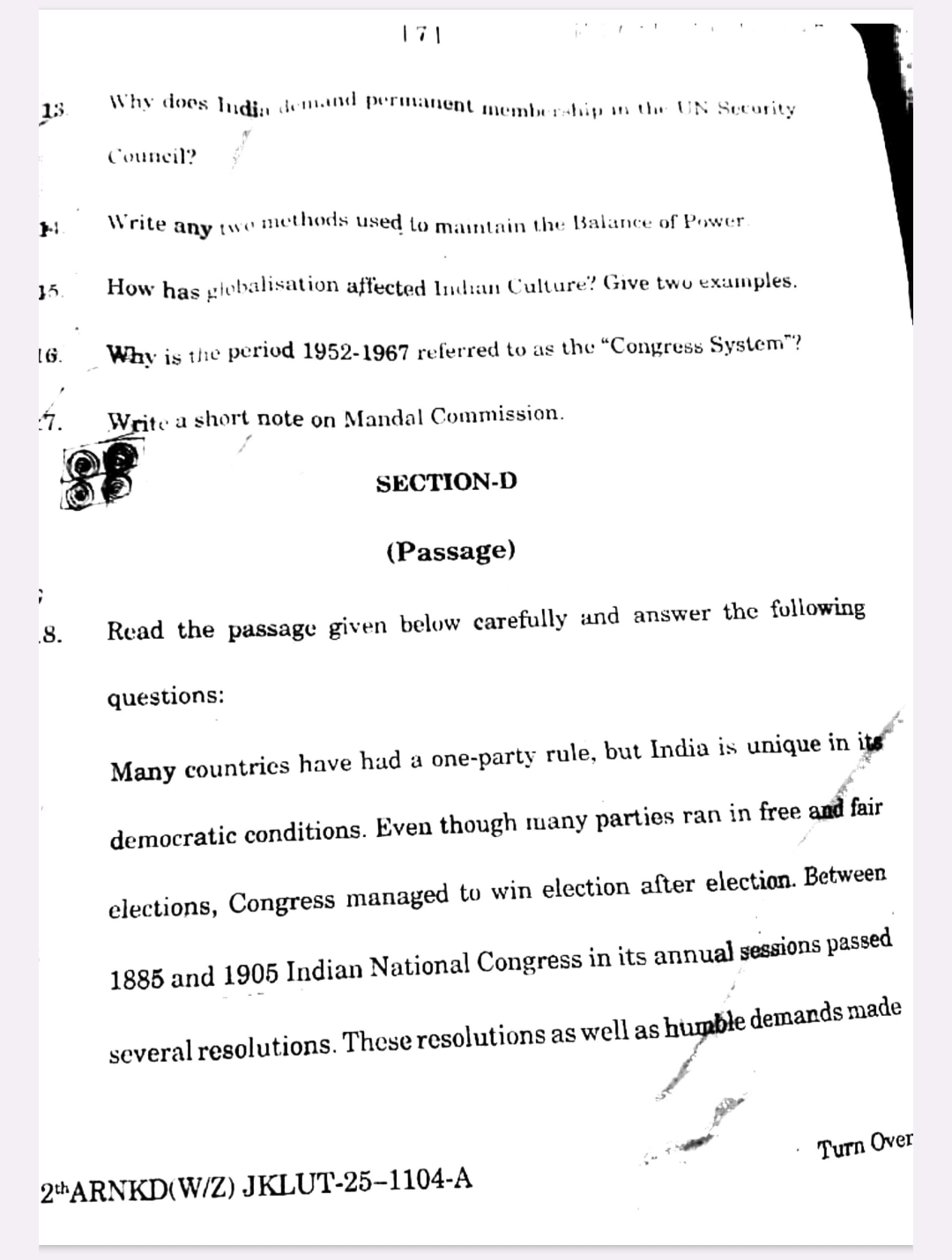 JKBOSE 12th Political Science Paper 2025 Held Today – Download Question Paper PDF & Full Exam Analysis