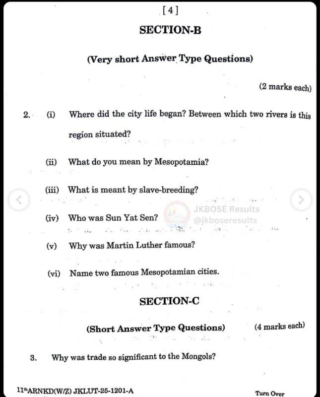 JKBOSE 11th History Paper 2025 Held Today – Download Question Paper PDF & Full Exam Analysis