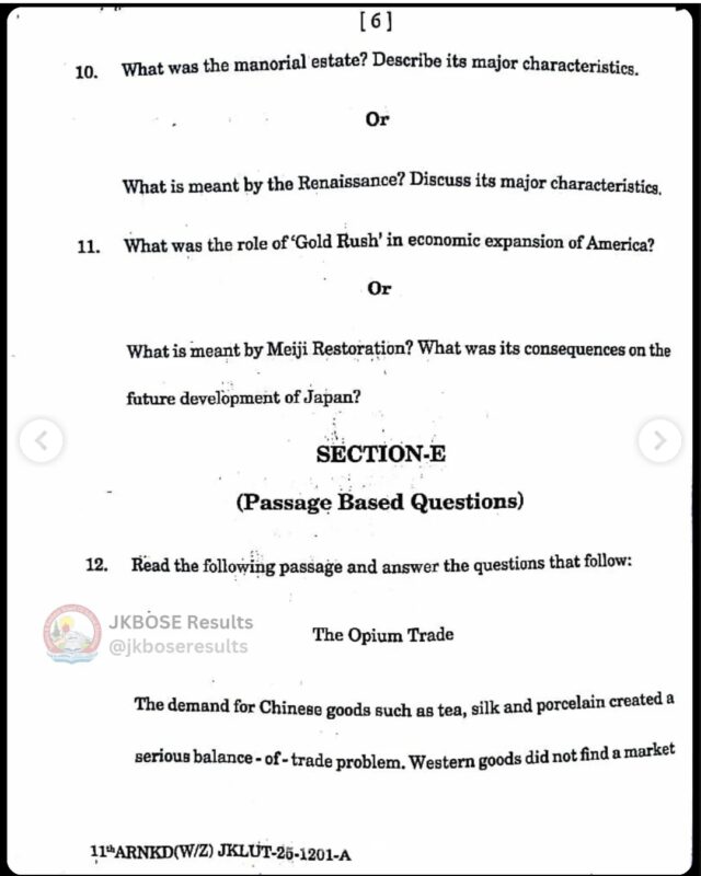 JKBOSE 11th History Paper 2025 Held Today – Download Question Paper PDF & Full Exam Analysis