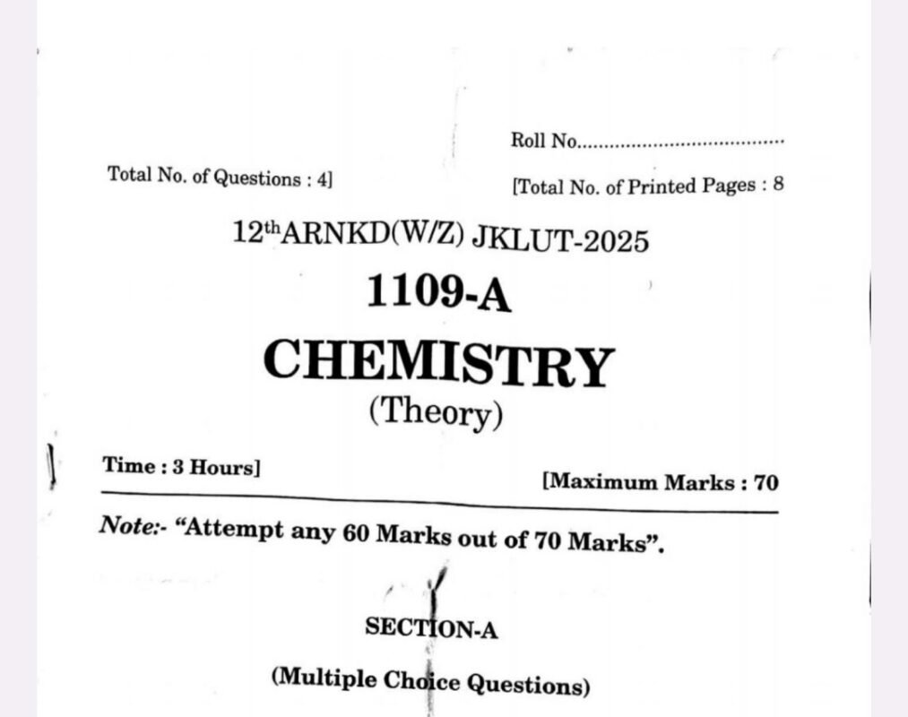 JKBOSE Class 12th Chemistry Question Paper 2025 (Annual Regular) – PDF Download & Analysis