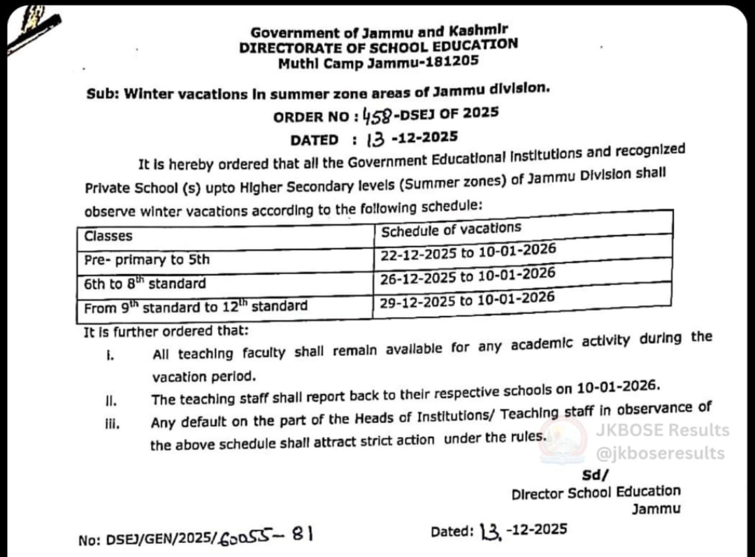 Winter Vacation 2025 Jammu Announced, Check Full Schedule Here Winter Vacation 2025 Jammu